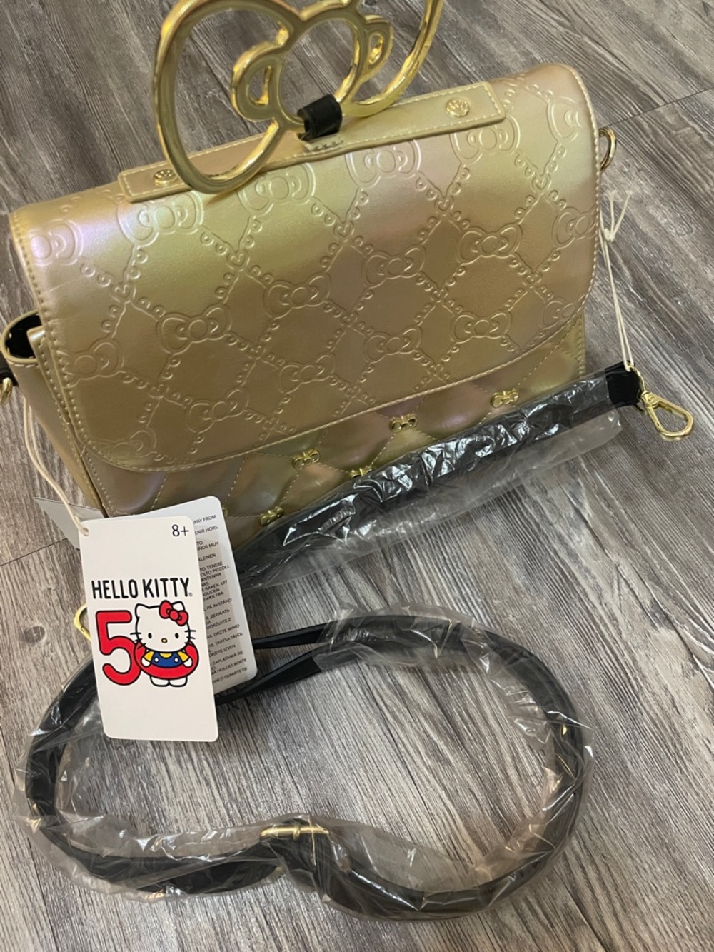 Loungefly Hello Kitty 50th Anniversary Iridescent Gold Quilted Satchel - Picture 5 of 6